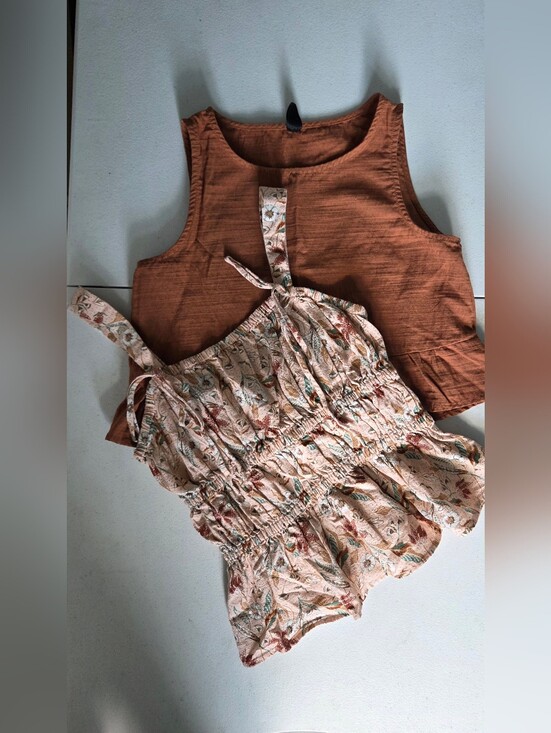 Universal Thread Tops - Rust Brown Cropped Tank & Floral Smocked Cami Blouse Bundle